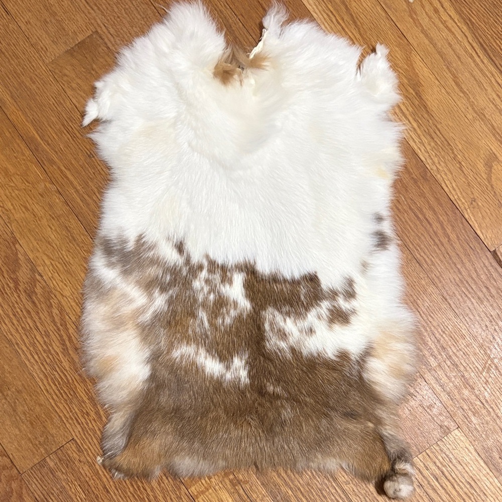 #0696 Brown White Rabbit Fur Pelt Craft Supply
